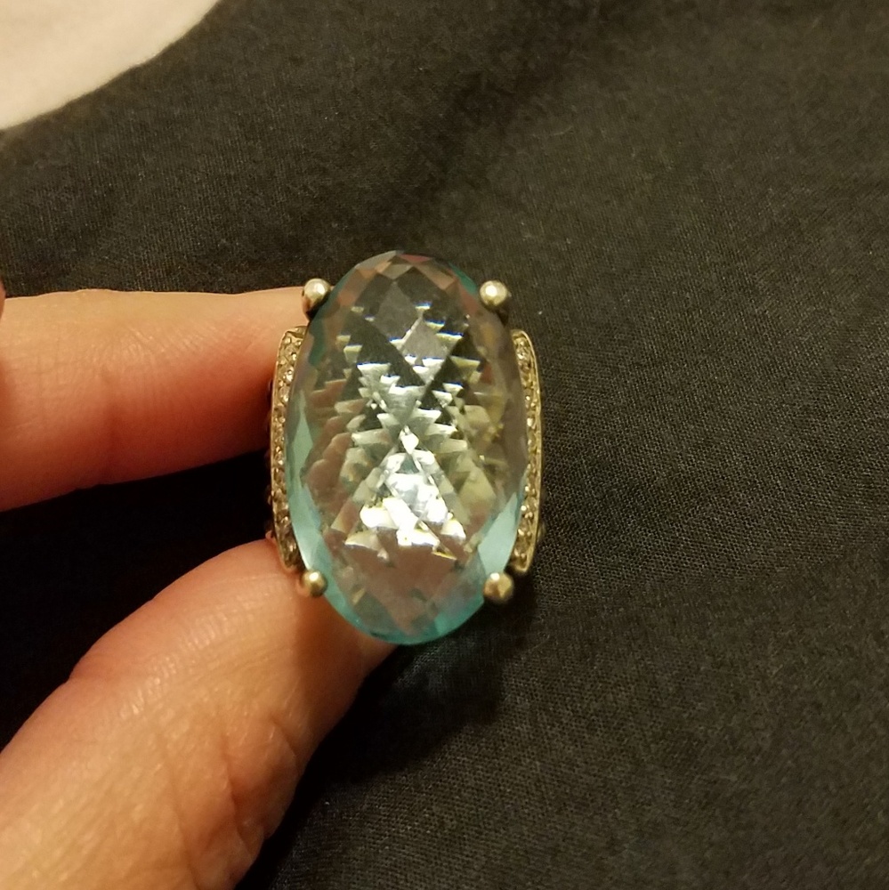 Authentic DY blue topaz and diamond ring